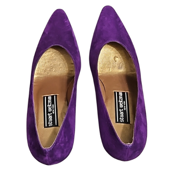 Stuart Weitzman Purple Suede Goldtone Stiletto Heel Pumps Size 7 1/2 M - Picture 7 of 15